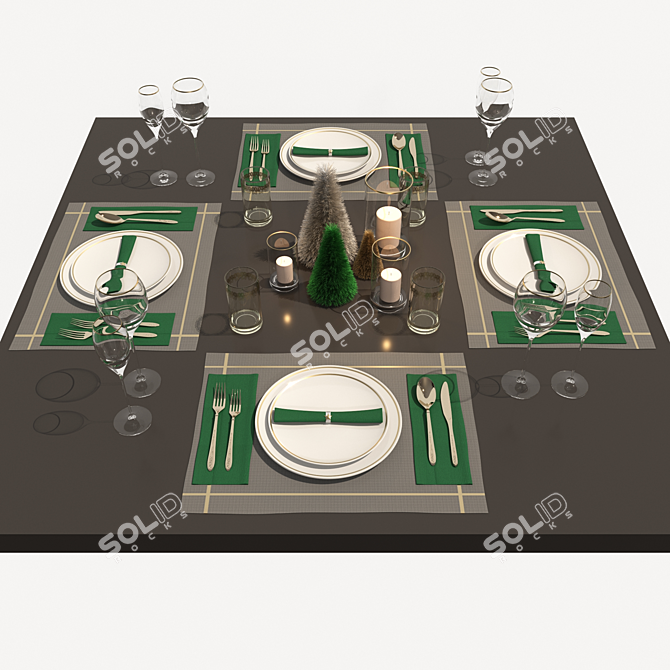 Elegant New Year's Table Set 3D model image 1