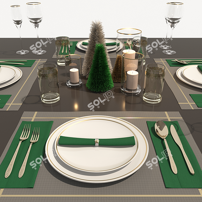 Elegant New Year's Table Set 3D model image 3