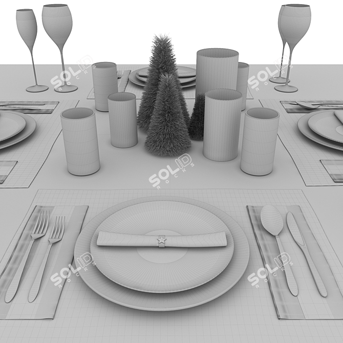 Elegant New Year's Table Set 3D model image 4