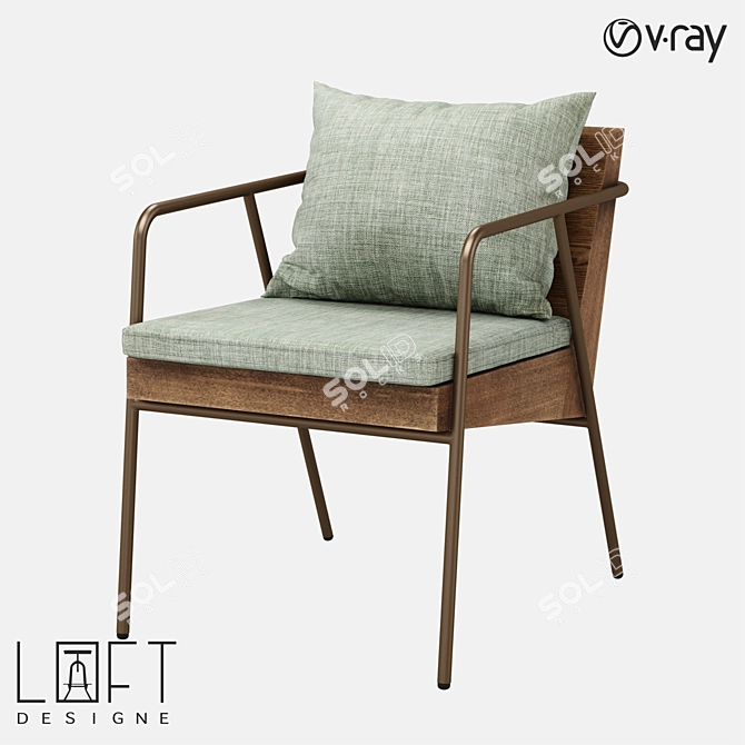 Vintage Metal and Fabric Armchair 3D model image 1