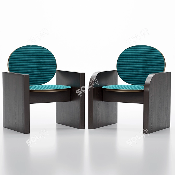 Velvet-Wood Trim Armchair 3D model image 2