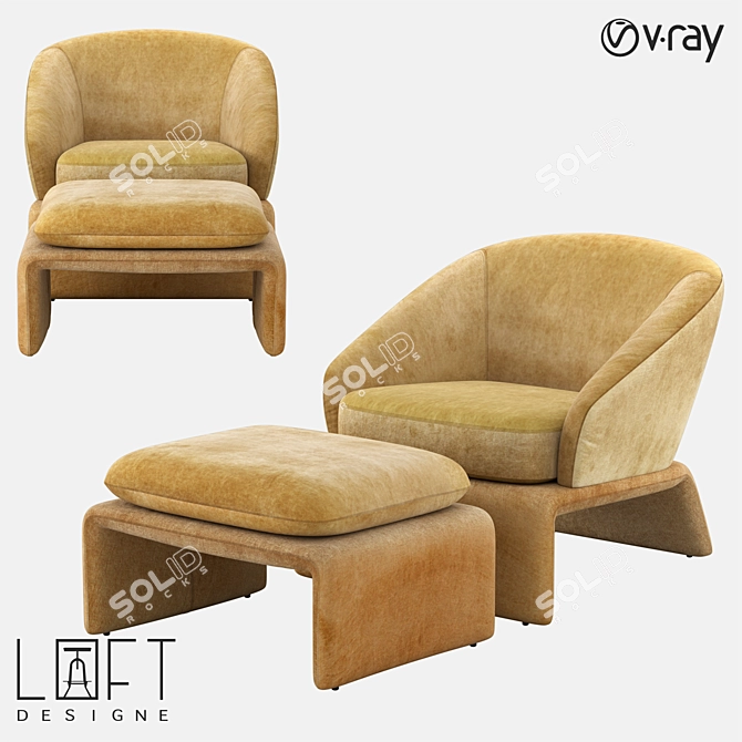 Contemporary LoftDesign Armchair & Pouffe 3D model image 1