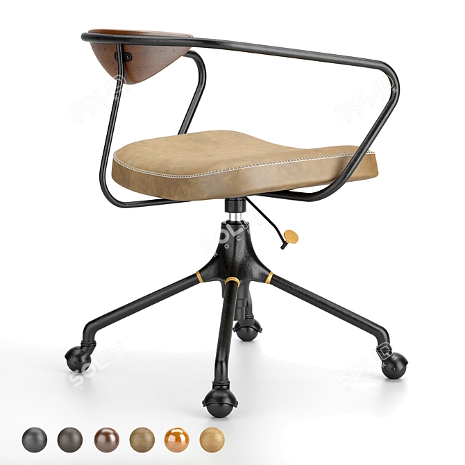 Title: Akron Desk Chair: Solid Oak, Hand-Stitched Leather 3D model image 4