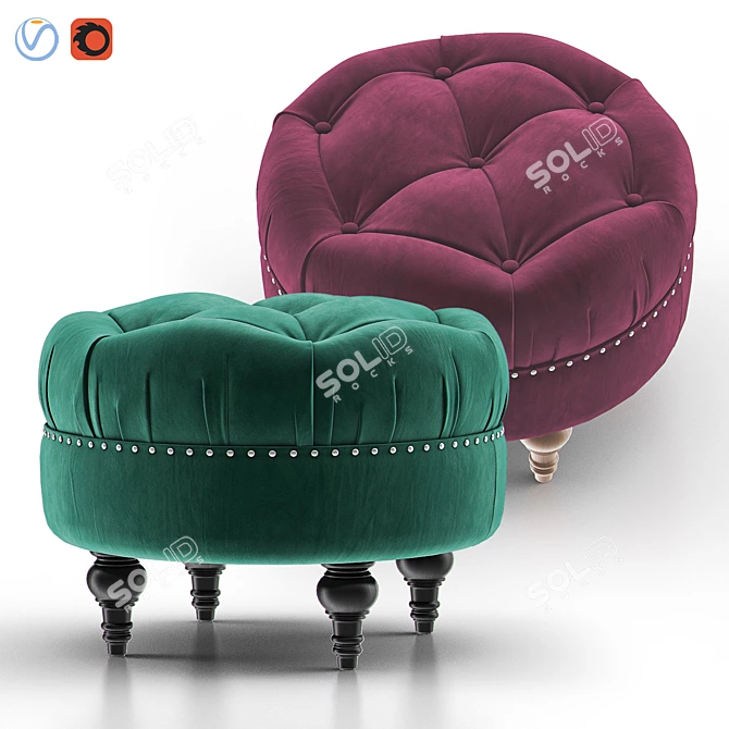 Elegant Tufted Velvet Ottoman 3D model image 1