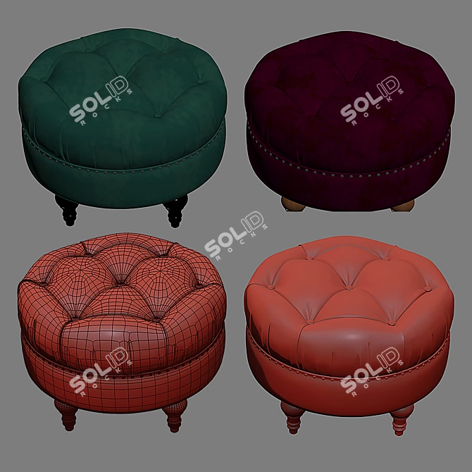 Elegant Tufted Velvet Ottoman 3D model image 4