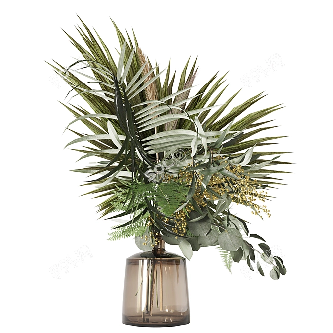 Tropical Green Oasis: Palms & Bouquet 3D model image 3