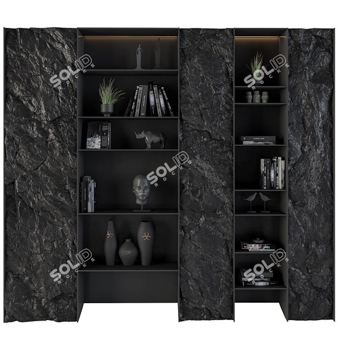 Rock Panel Black Display Cabinet 3D model image 2