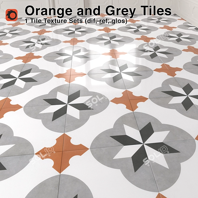 Vibrant Orange & Gray Pattern Tiles 3D model image 1