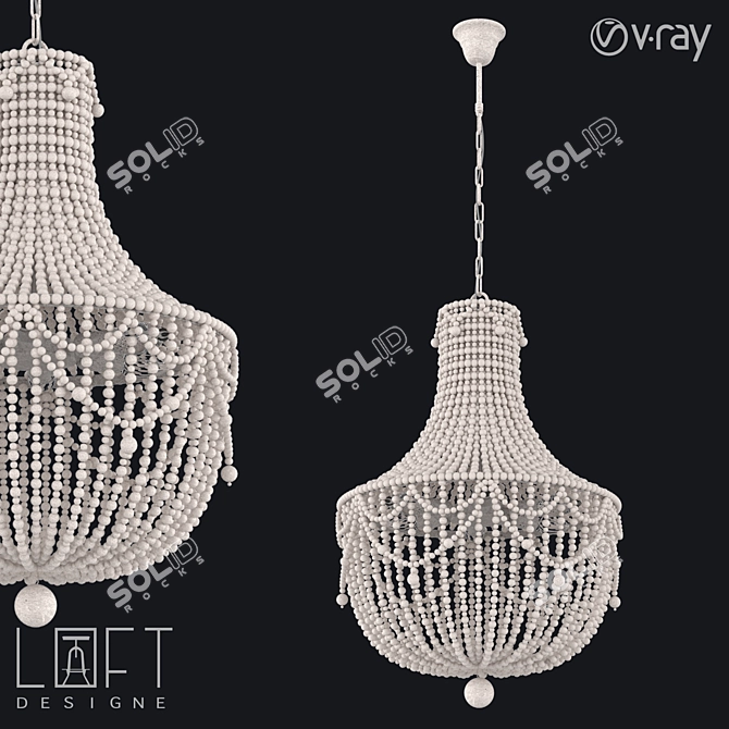 Industrial Acacia Wood Pendant with 6 E14 Lamps 3D model image 1