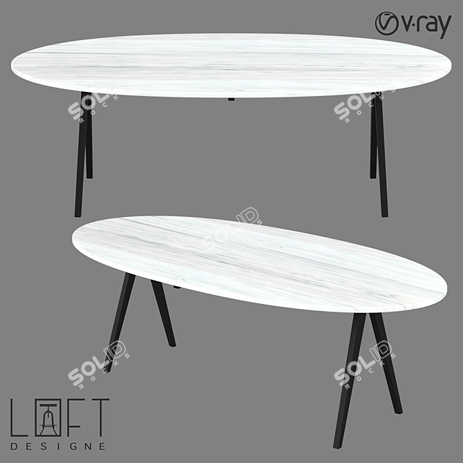 Sleek Metal and Marble Table (200x100x75 cm) 3D model image 1