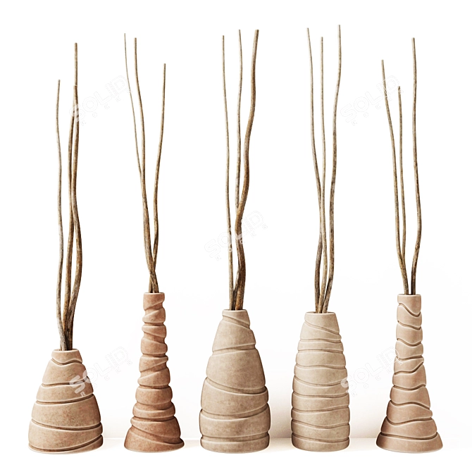 Figured Vases with Branches 3D model image 1