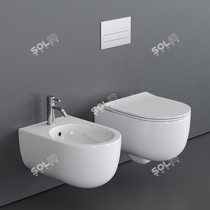 Elegant Wall-Hung Toilet Set 3D model image 1