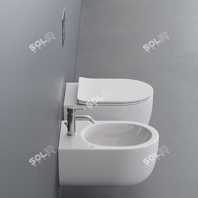 Elegant Wall-Hung Toilet Set 3D model image 2