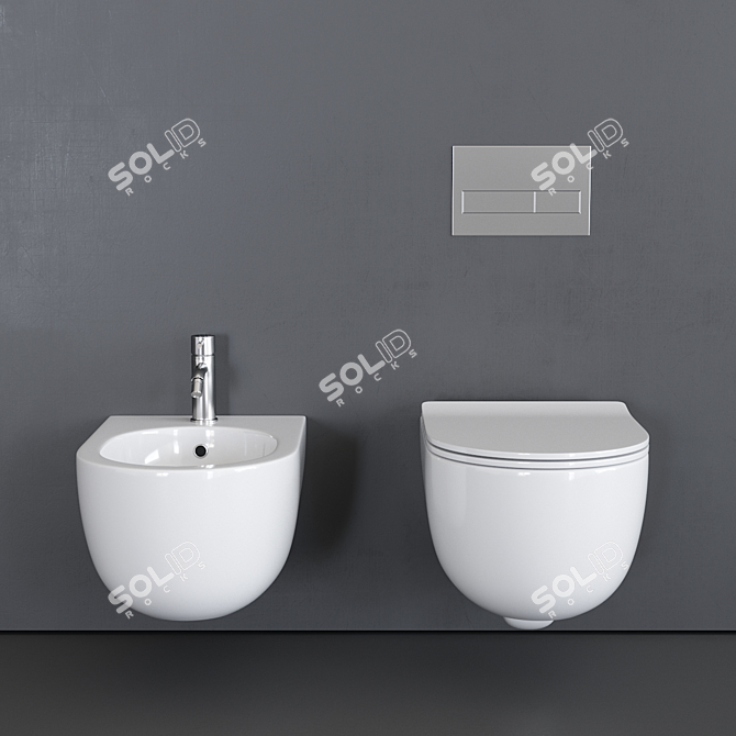 Elegant Wall-Hung Toilet Set 3D model image 3