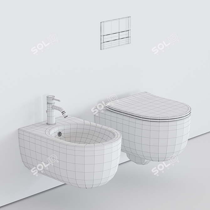 Elegant Wall-Hung Toilet Set 3D model image 5