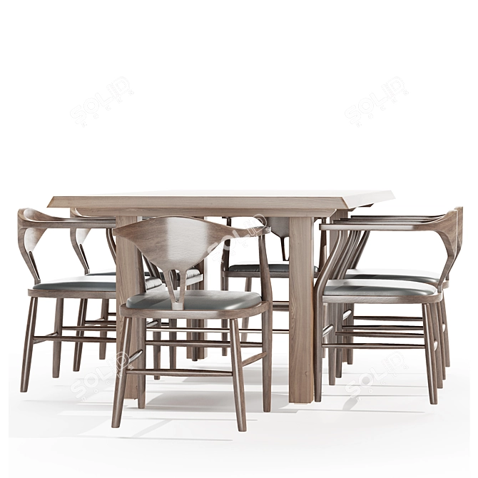 Rustic Montana Live Edge Dining Set 3D model image 2