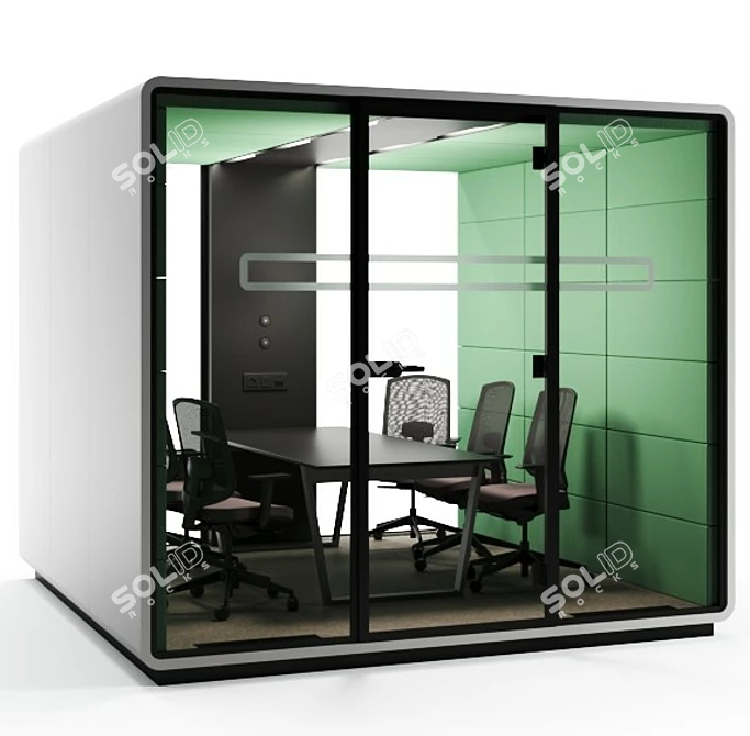 Mikomax HUSH MEET L: Modern Acoustic Office Stand with Table & Chairs 3D model image 1