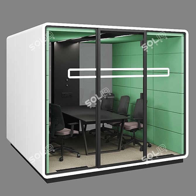 Mikomax HUSH MEET L: Modern Acoustic Office Stand with Table & Chairs 3D model image 6