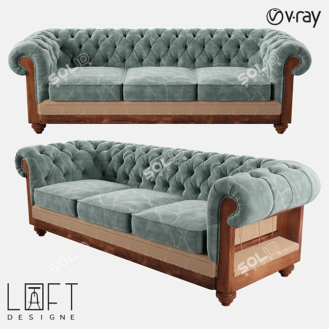 Sleek Wood & Fabric Sofa | LoftDesigne 4227 3D model image 1
