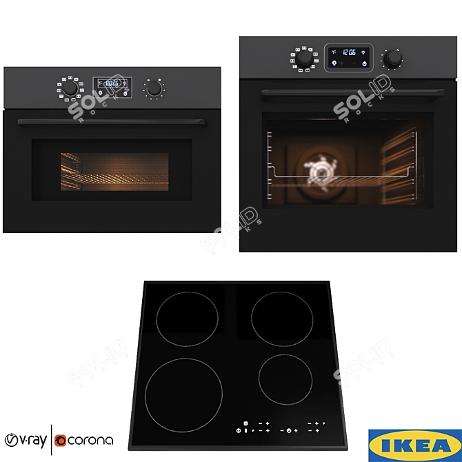 IKEA Kitchen Essentials: Microwave, Oven, Induction Hob 3D model image 1