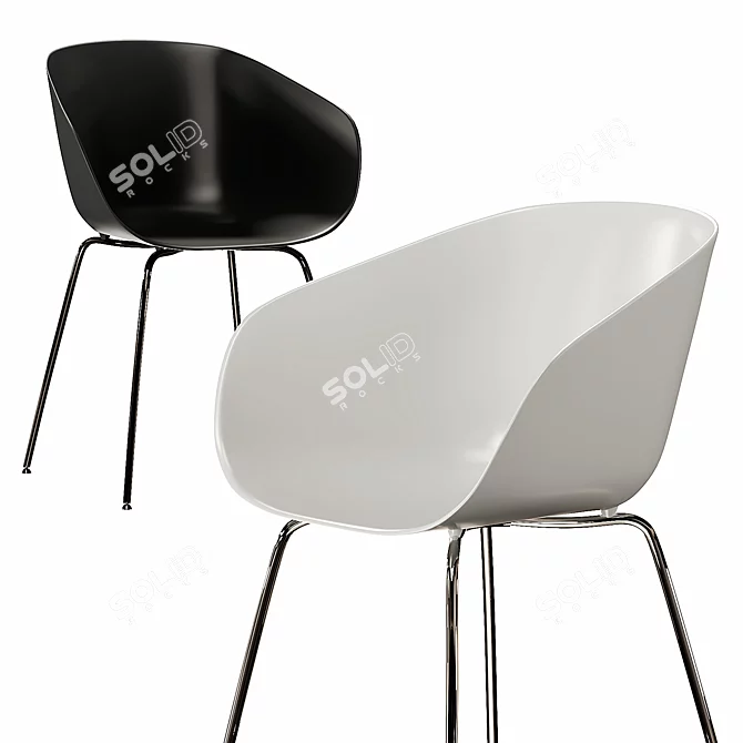 Modern Poppy Plastic Chair in Black and White 3D model image 2