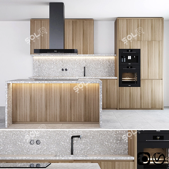 Modern Kitchen: Island & Miele Appliance 3D model image 7