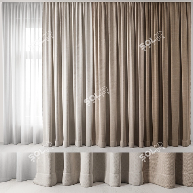 Elegant Window Curtains Set 3D model image 1