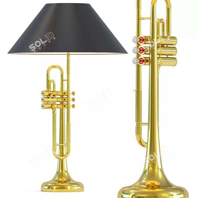 Elegant Trumpet Jazz Gold Lamp 3D model image 1