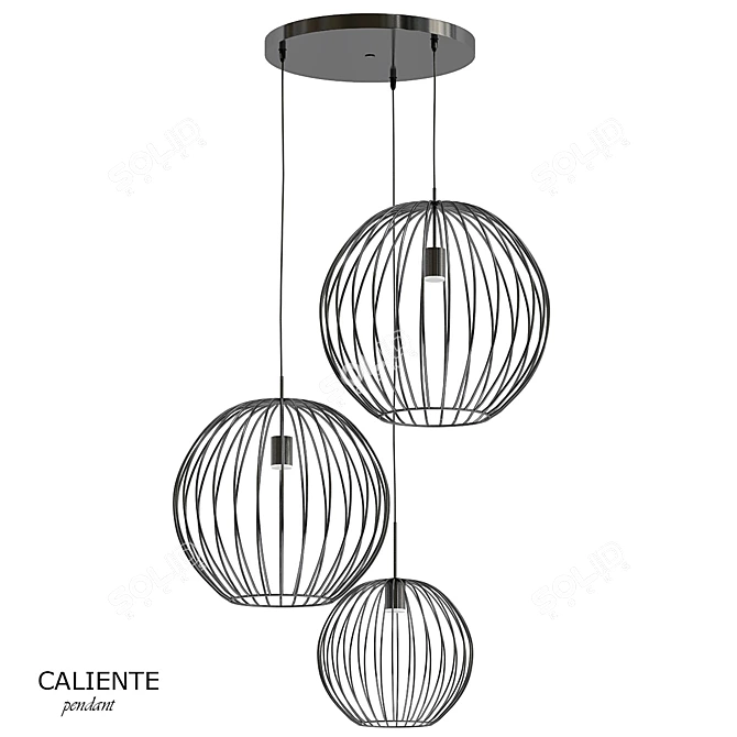 Modern Black Wire Pendant with 3 Globes 3D model image 1