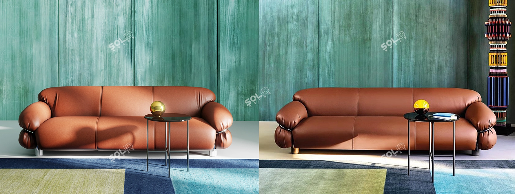 Luxury Italian Leather Sofa 3D model image 2