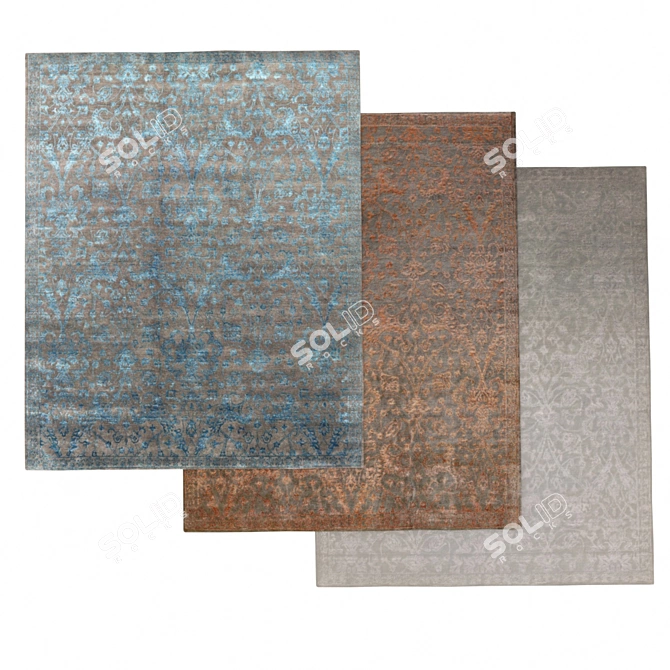 Elegant Flore Hand-Knotted Rug 3D model image 1