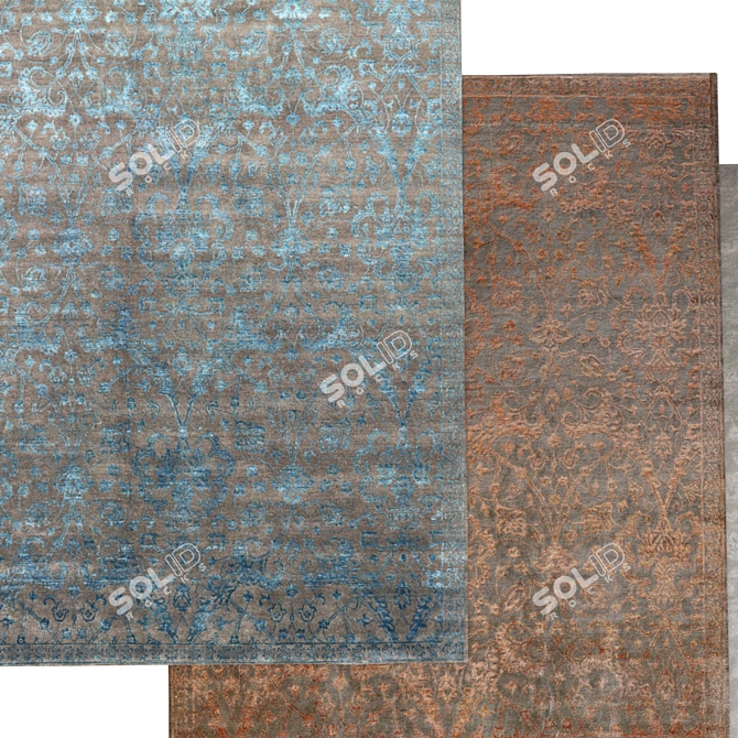 Elegant Flore Hand-Knotted Rug 3D model image 3