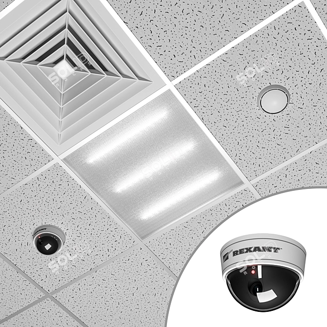 Armstrong Ceiling with LED Lights, Camera, and Ventilation 3D model image 1