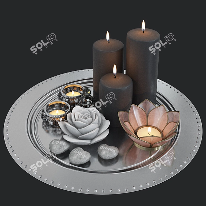 Luxury Candle Set with Tray and Glasses 3D model image 1