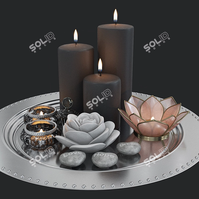 Luxury Candle Set with Tray and Glasses 3D model image 2