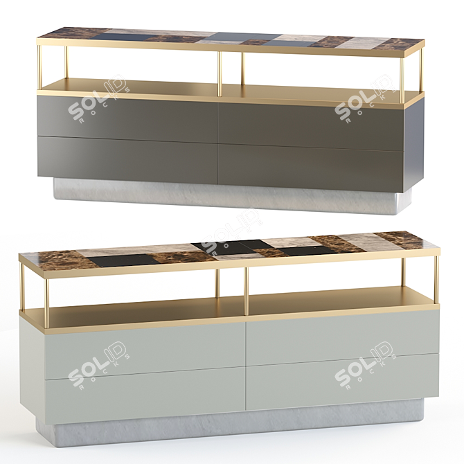Marble-Tiled Sideboard with Brass Accent 3D model image 1
