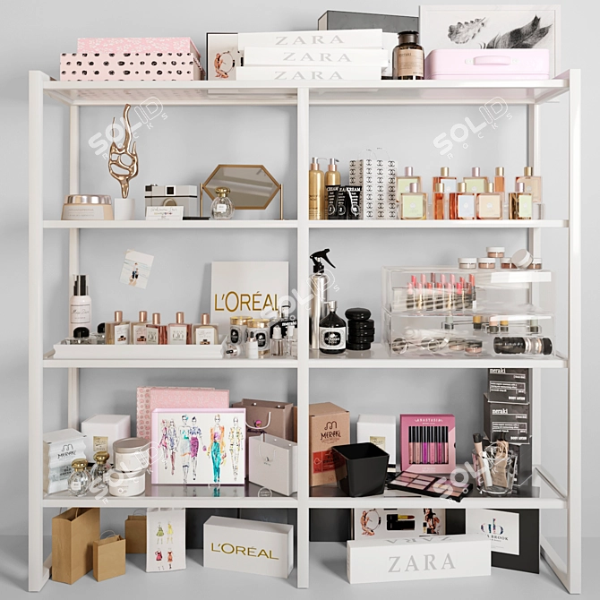 Beauty Essentials Rack: Creams, Lipsticks, Perfumes 3D model image 1