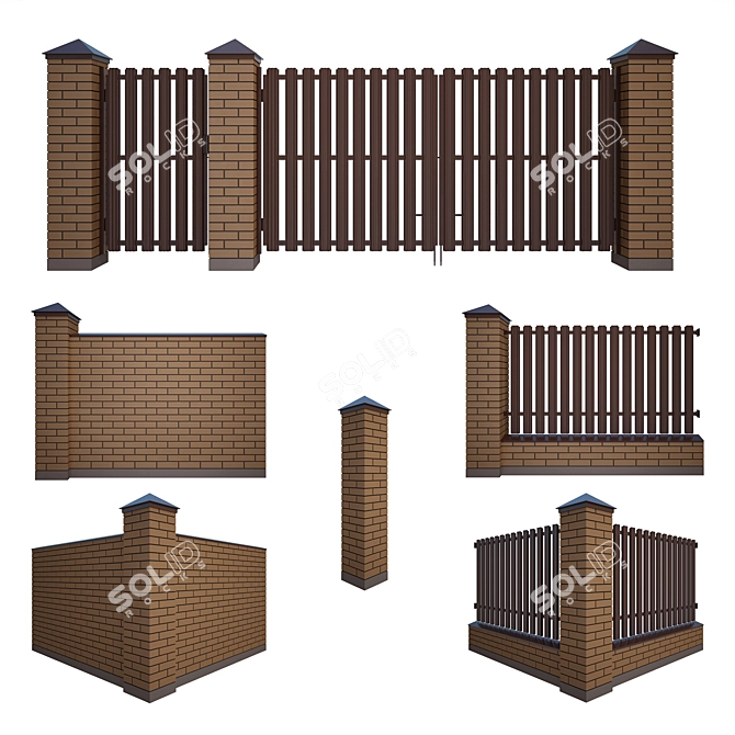 Modular Brick and Euro Panel Fencing 3D model image 1