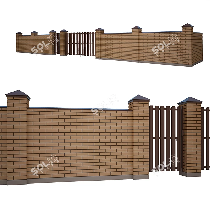 Modular Brick and Euro Panel Fencing 3D model image 3