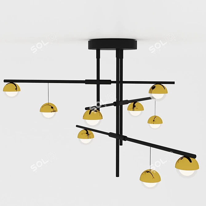 Golden Glass Chandelier 3D model image 1