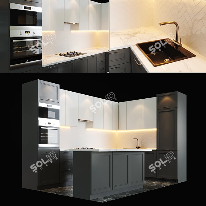 Sleek Kitchen Set 3D model image 1