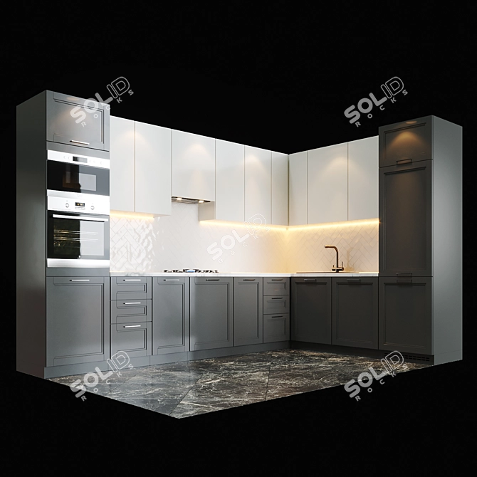 Sleek Kitchen Set 3D model image 2