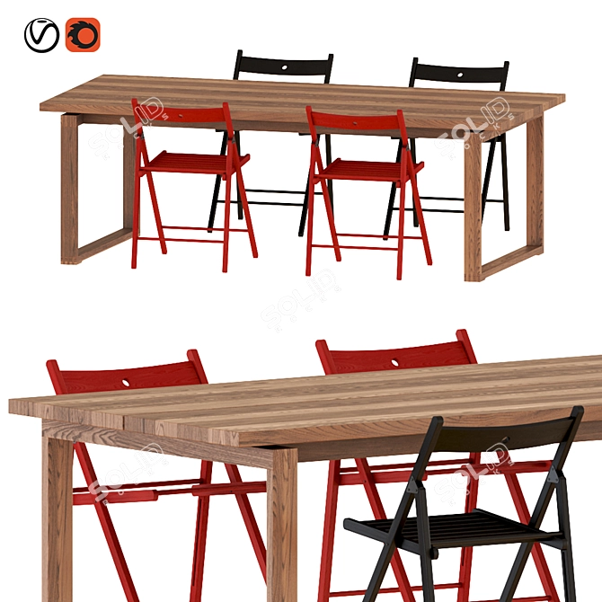 Modern Oak Dining Set 3D model image 1