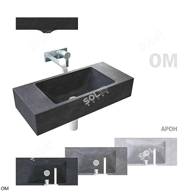 Compact Concrete Sink "Aron" - Modern, Stylish & Space-Saving 3D model image 5