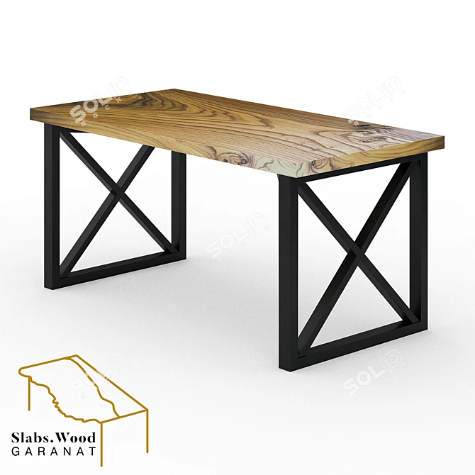 Karagach Wood Slab Table - Natural Edge 3D model image 2