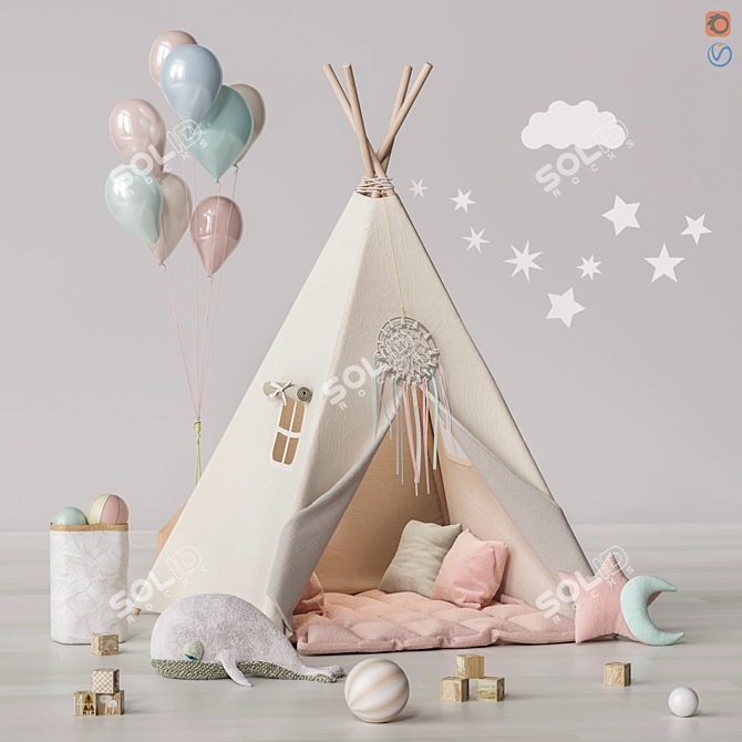 Kids' Dream Playset: Tent, Toys, and Decor 3D model image 1