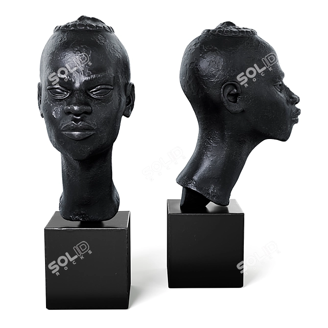 Bronze African Head Sculpture by Marguerite de Blonay 3D model image 2