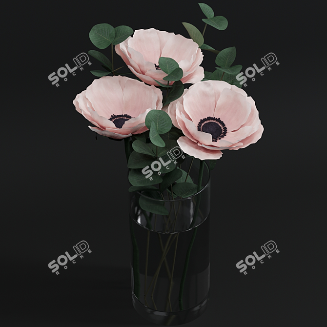 Anemone Elegance: Eucalyptus Bouquet 3D model image 3