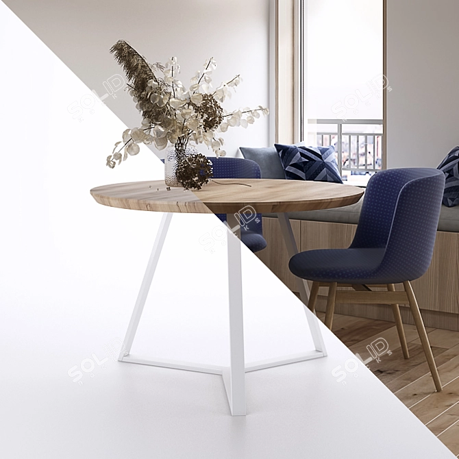 Oak Steel Trio: Stylish Kitchen Table 3D model image 1