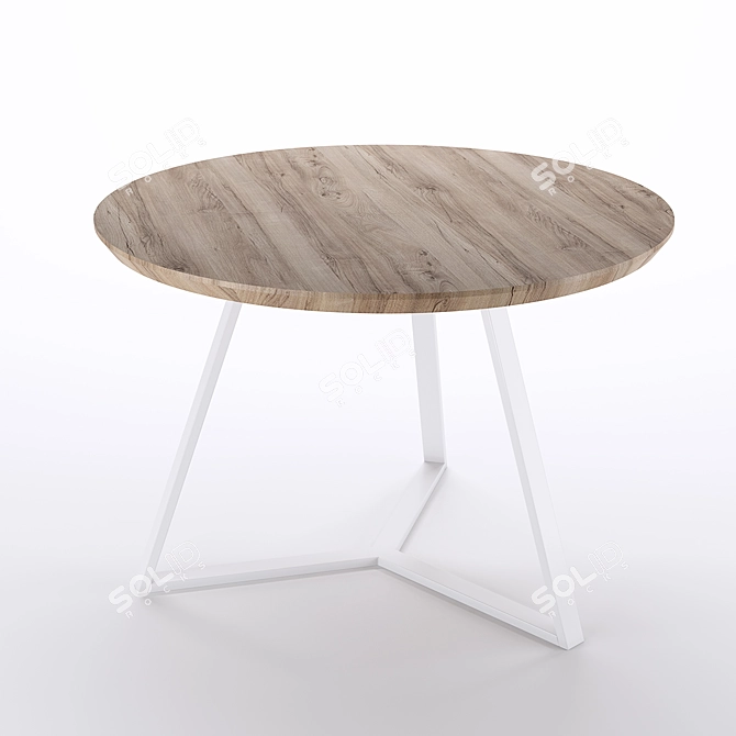 Oak Steel Trio: Stylish Kitchen Table 3D model image 2